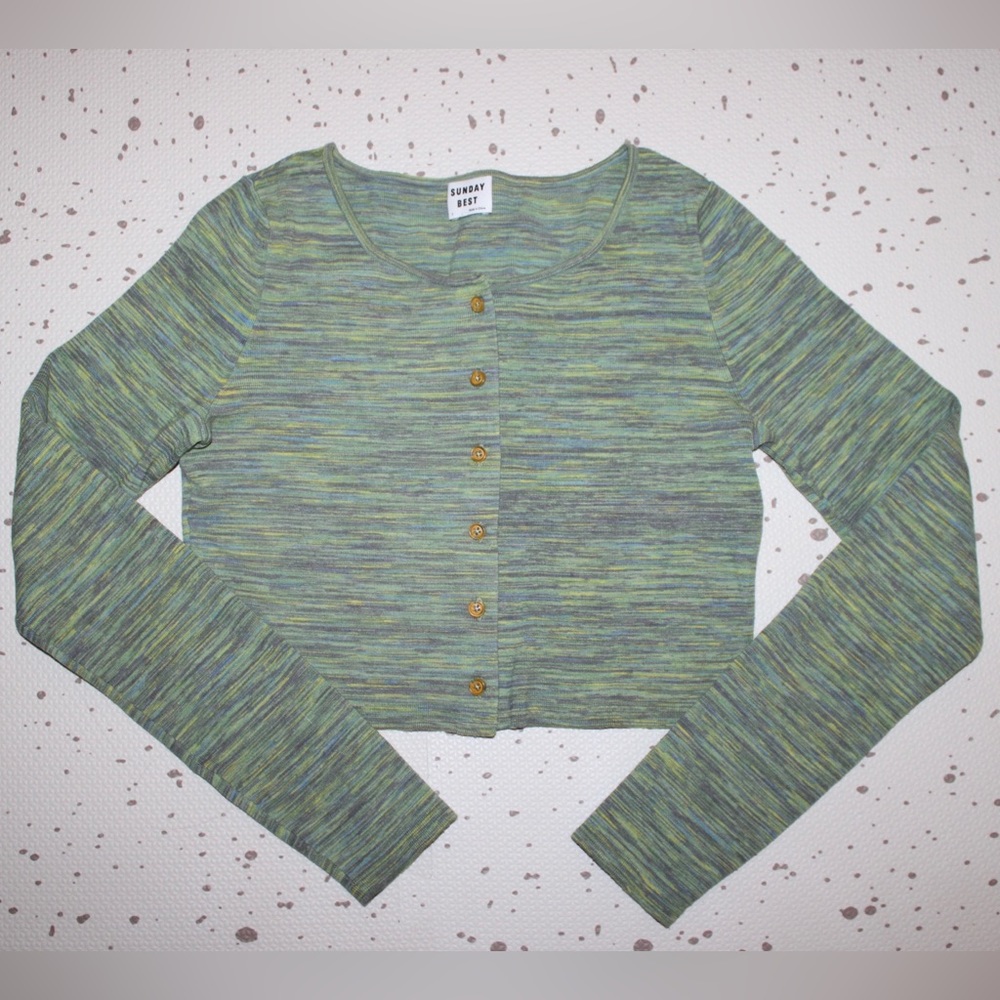 Aritzia Sunday Best multi-green Cropped Cardigan, small